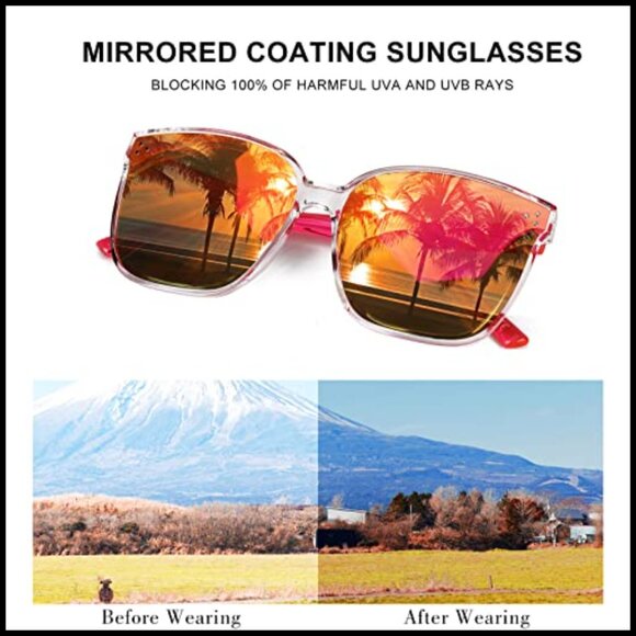 Oversized Pink Purple Mirrored Lens Sunglasses with UV400 Protection main image 7
